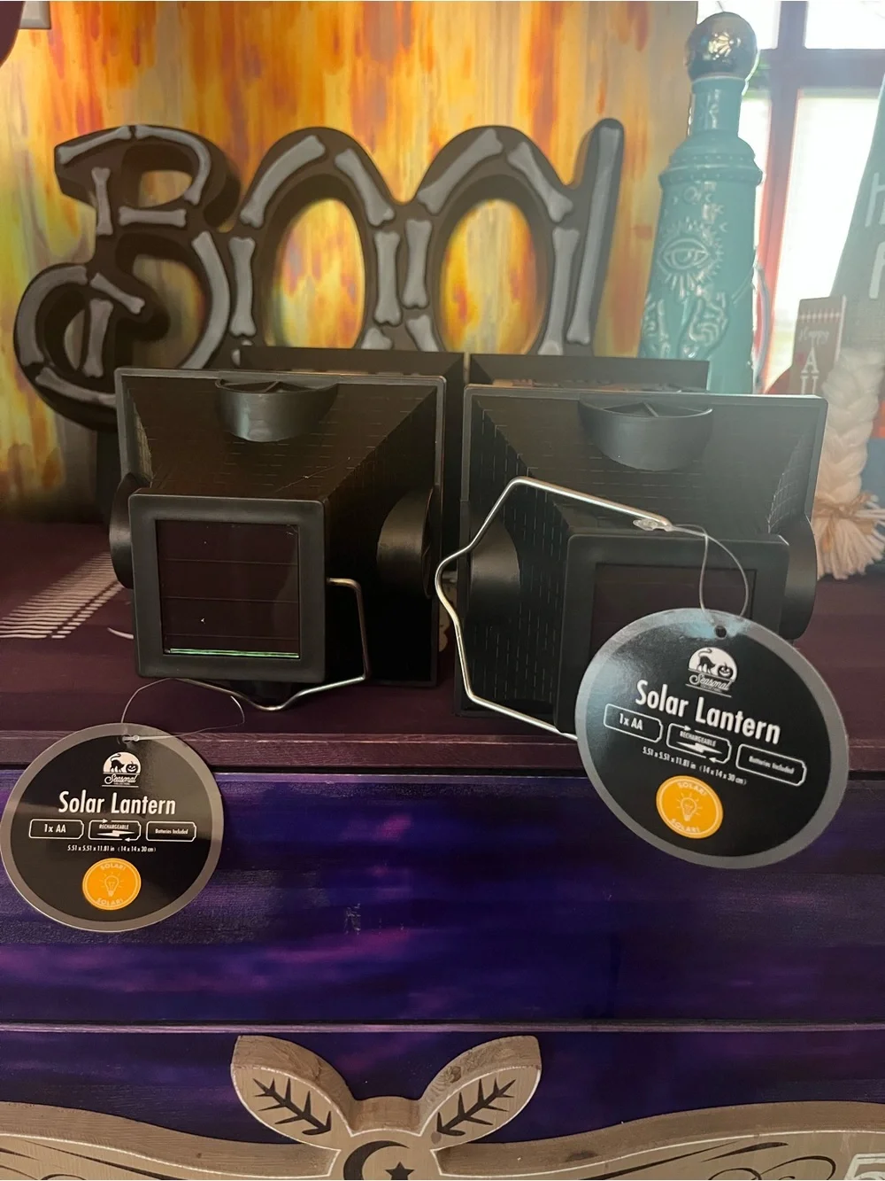 2-Pc Large Solar LED Halloween Lanterns - Spider & Haunted Castle NWT